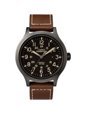 Mens Analog Watch Leather Strap Luminous Hands Indiglo 24 Hour Water Resistant